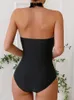 Mulheres de banho de uma peça maiô feminino 2024 impressão sólida halter bodysuit monokini verão manga longa beachwear maiô feminino