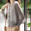 Cardigan in maglia da donna condizionatore d'aria estivo in seta di ghiaccio manica lunga in cotone e lino camicia con protezione solare cappotto giacca sottile allentata N148