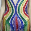 Scen Wear Colorful Rhinestones Tassel Leotard Crystal Fringe Dance Bodysuit Gymnastics Competition Acrobatic Performance Costume