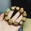 Bracciale a cubo quadrato 1,5 in legno di sandalo verde con perline luminose