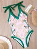 Maillots de bain pour femmes Fleur imprimée avec jupe nouée Maillot de bain une pièce Femme Femme Floral Col V Baigneur Maillot de bain Swim Lady K3965