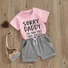 Set di abbigliamento Ragazze del bambino Vestiti estivi Neonati Bambini 1T 2T 3T 4T Manica corta Lettera T-shirt Top Pantaloncini Abiti