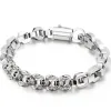 Mens 14k White Gold Skull Head Bracelet for Men 10mm Chain on Hand Bracelets Massive Male Biker Gothic Jewelry