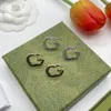 Women Rhinestone Earring Letter Golden Studs Retro Copper Simple Earrings Studs Jewelry With Box Set