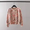 Créateur de mode femmes impression pull rose vêtements haut cardigan décontracté col rond tricot manteau à manches longues tricots