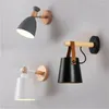 Wall Lamp Nordic LED Wooden Modern Light Iron Macaron Rotatable Bedside Lighting For Bedroom Study Living Room Illumination