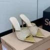 Gianvito Rossi High Heel Slippers Women Mesh Crystal Decoration Open Toe Sandals مدببة جودة عالية المصنع غير اللامع المصمم الجلود غير اللامع المصمم المصمم