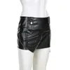 Skirts Black PU Leather Short Skirt Micro Elastic Splicing Love Zipper Wrap Hip Sexy Bottoms