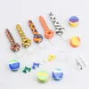 Csyc nc098 kit de cachimbo de vidro colorido, tubos de mão com unhas de titânio de 10mm, ponta de quartzo, frasco de silicone inoxidável, capa com zíper