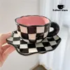 Tasses en céramique peintes à la main échiquier personnalisé conception originale tasse à café soucoupe pour thé lait cadeaux créatifs poignée Drinkware 2210D