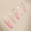 False Nails 24 Pcs Full Cover Long Press On French Tip Fake With Rhinestones