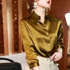 ブランド品質の豪華な女性シャツエレガントなオフィスボタンアップ長袖のシャツモミシルククレープサテンブラウスビジネスレディーストップ240125