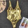 Brilhante ouro prata maiô feminino banho feminino banhista com decote em v maiô swim wear monokini 240118