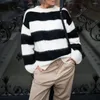 Women's Sweaters Cozy Oversized Pullover Drop-shoulder Knit Sweater For Women O Neck Striped Top With Long Sleeves Soft Fall