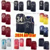 Custom 2024 올스타 인쇄 농구 유니폼 0 Tyrese 0 Damian 34 Giannis 0 Jayson Haliburton Lillard Antetokounmpo 21 Joel Tatum Embiid Brown Banchero Butler