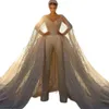 Jumpsuit Fantastisk paljettbröllopsklänningar skräddarsydda långa ärmar spets kristall brudklänning löstagbar tåg vestido de novia