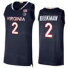 College Virginia Basketball 35 Leon Bond III Maillots Femme Jeune Homme 13 Ryan Dunn 0 Blake Buchanan 2 Reece Beekman 34 Jacob Groves 11 Isaac McKneely Bleu Marine Blanc