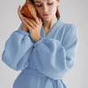 Pijamas femininos início da primavera francês ins cor sólida cardigan camisola dupla camada gaze algodão completo casual moda casa pijamas