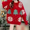 Kvinnors tröjor Pullover Slouchy Vintage Christmas Sweater Hong Kong Top Red Tree Knitwear Female Clothing Loose Blus Sweatshirts