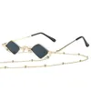 Sunglasses Fashion Designer Women Men Metal Frame Luxury Diamond Shaped With Chain Sun Glasses UV400168s