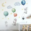 Söta härliga flygande kaniner väggklistermärken ballonger månstjärna moln avtagbart dekal för barn barnkammare baby rum dekor affisch väggmålning 240123