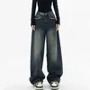 Women's Jeans 2024 Cyber Ropa Y2K Old Vintage Blue Baggy Pants For Women Price Dress Clothes Straight Wide Leg Lady Denim Trousers