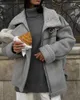 Mulher de pele feminina roupas integradas lã cordeiro cor sólida casaco 2024 design sentido emendado rua ajuste estilo motocicleta algodão