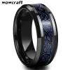 Bands 8mm Black Tungsten Wedding Ring for Men Women Blue Carbon Fiber Black Dragon Inlay with Comfort Fit Engagement Band