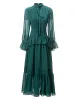 Femme printemps haute qualité mode fête élégant vert crème solaire Vintage extravagant Chic jolies robes à manches longues pour les femmes