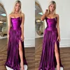 Sexy Dark Purple Prom Dress metalic strapless formal long evening elegant pleats bone bodice ruffles backless slit metal dresses for special ocns