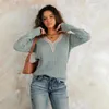 Women's Sweaters Wsevypo Cutout Long Sleeve Knit Fall Winter Casual Women Ladies Crochet V Neck Pullover Tops For Street Daily Jumpers