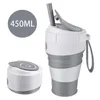 Tasse à café pliable en silicone de 450 ml avec couvercle anti-fuite en paille pour voyage randonnée pique-nique tasse à café pliable en BPA de qualité alimentaire 2300p