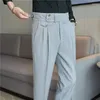 Men's Suits High Waist Men Suit Pants 2024 British Style Casual Dress Slim Fit Trousers Formal Office Wedding Party Pantalon Homme