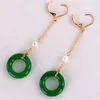 Boucles d'oreilles pendantes en Jade vert naturel, chaîne 18KGP, cadeau MS, accessoires de mariage, Thanksgiving, porte-bonheur, Halloween, magnifique