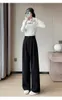 Calças femininas cáqui solto inverno casual senhora do escritório em linha reta cintura alta grosso fino simples moda feminina perna larga z216
