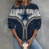 Star Print O-Collo Felpa casual Donna Felpe con cappuccio Manica lunga Game Day Felpe grafiche football americano Top oversize 240125