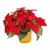 Decorative Flowers Christmas Artificial Poinsettia Plant Potted Red Flower For Holiday Xmas Garden Tabletop Indoor