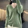 Kvinnors stickor Autumn Winter Women Merino Wool Sweater V-Hals Solid Sticked Cardigan Casual Tjock Jacket Loose Moft Knitwear