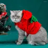 Cat Costumes Strawberry Costume Christmas Plush Warm Sweater Santa Poncho Coat Apparel With Hat For Cats And Small Dogs Red
