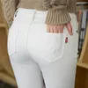 Winter verdicken Stretch Jeans Bleistift Denim Hosen Frauen Mid Wasit große Größe 34 dünne Vaqueros warme Plüsch samt gefüttert Kot Pantolon 240124