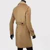 Outono inverno longo trench coat duplo breasted cor sólida comprimento médio à prova de vento grosso britânico fino jaqueta gabardina hombre 240124