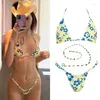 Mulheres de banho tanga biquini floral impressão biquíni feminino maiô 2024 biquinis beachwear string sexy conjunto maiô