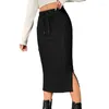 Rokken Dames Trekkoord Elastische taille Zijsplit Rib Gebreid Midi Bodycon Kokerrok Effen Kleur Truien Pakket Hip Lang