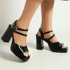 Sandals 2024 Summer Double Strap Beautiful Comfortable High Heeled Shoes For Woman Mint Green Platform Luxus Block Heels