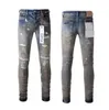 Jeans violet Designer Mode Casual Simple Hommes Skinny Luxe En détresse Rip Trous Couture Vélo Noir Bleu Slim Fit Moto