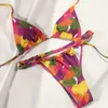 Mulheres de banho tanga biquini floral impressão biquíni feminino maiô 2024 biquinis beachwear string sexy conjunto maiô