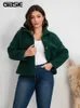 Gibsie plus size single breasted fleece short jacka kvinnor fall mode lapel öppen front lång ärm teddy outwear jackor 240126