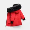 2024 Kids Coat Baby Designer Clothes Down Coats Jacket Kid Clothe With Badge Hooded Thick Warm Outwear Girl Girl Girls Classic Parkas 100% Wolf Pur Style Pink Blue