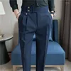 Men's Suits High Waist Men Suit Pants 2024 British Style Casual Dress Slim Fit Trousers Formal Office Wedding Party Pantalon Homme