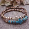 Strand Vintage Natural Stone Cross för män Kvinnor Bohemian Blue Bead Pendant Armband Bangles smycken gåvor